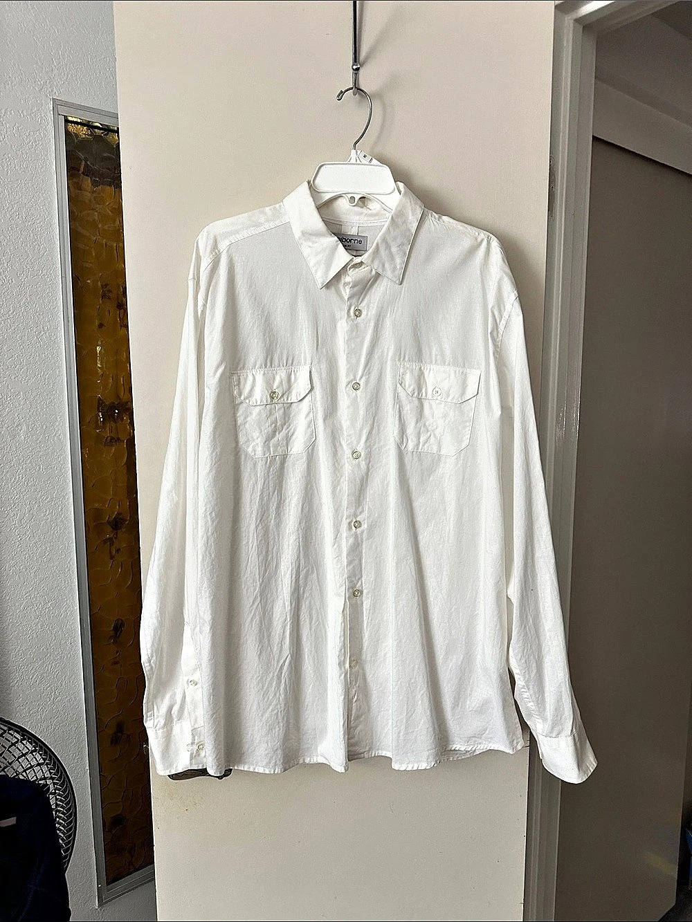 Claiborne Slim Fit Stretch Cotton Button Down Shirt in White Size XL
